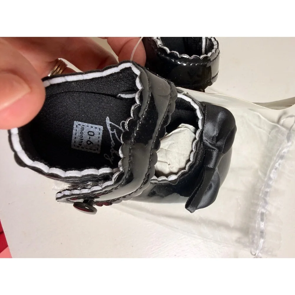 Baby Fashion Shoes Mary Janes Baby 0-6M Black New Patent Leather Bow Scalloped